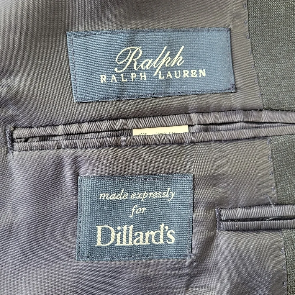Ralph Ralph Lauren Dillards Wool Blazer Men 46R Black Blue Teamsters Vintage 90s